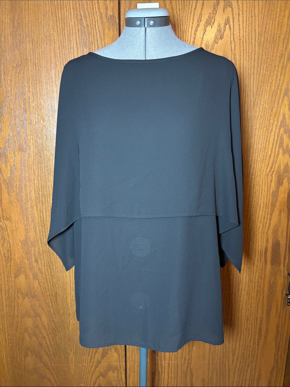 Karen Kane Women's Black Layered sheer Poncho-Sleeve Tunic Top - Medium